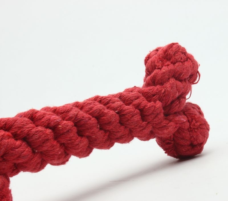 Tough Cotton Lovely Dog Rope Bone / Red Puppy Rope Chew Toys 16cm Size